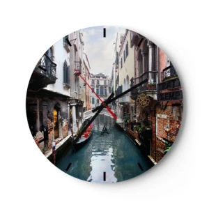 Wall clock - Clock on glass - Venetian View with a Gondola and a Bridge - 40x40 cm
