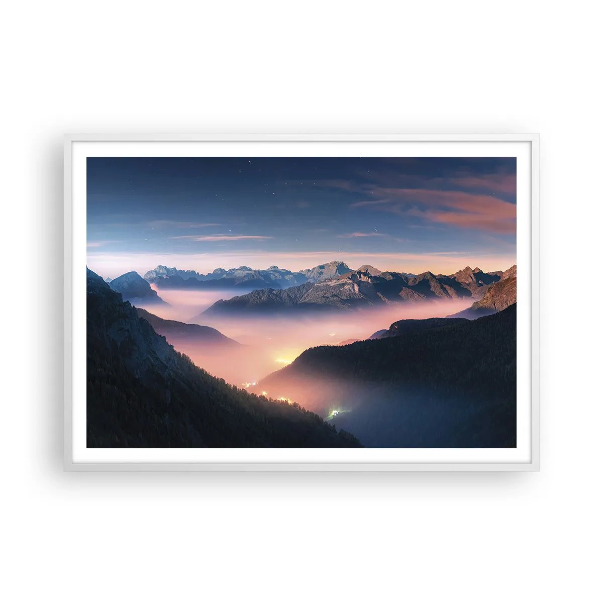 Poster in white frmae - Light in the Valleys - 100x70 cm