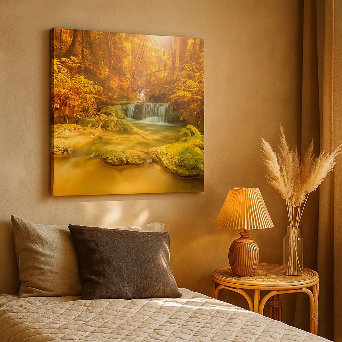 Canvas picture - Forest Cascade in Gold - 30x30 cm