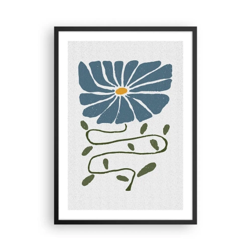Poster in black frame - A blue flower with a winding stem on a light background - 50x70cm - Twig to Flower - Modern wall decoration for the living room and bedroom ARTTOR