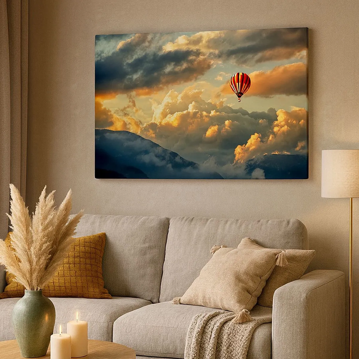 Canvas picture - A balloon against a backdrop of dramatic clouds - 70x50cm - I Like Flying - Modern wall decoration for the living room and bedroom ARTTOR