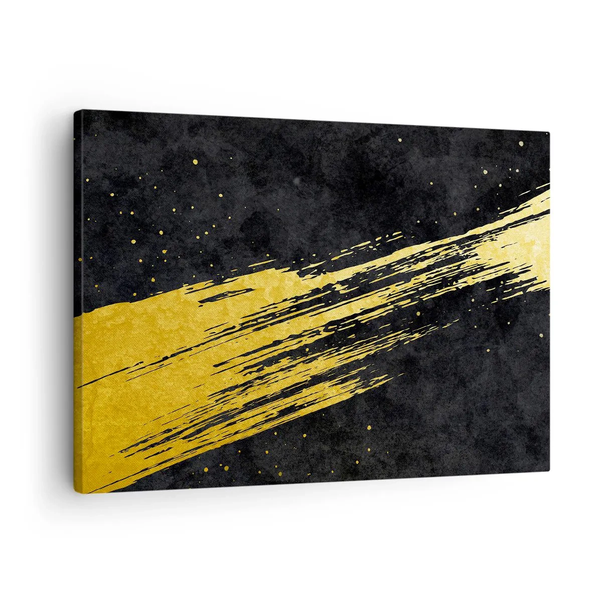 Canvas picture - Black background with dynamic gold brushstrokes - 70x50cm - Jump to the Outer Space - Modern wall decoration for the living room and bedroom ARTTOR