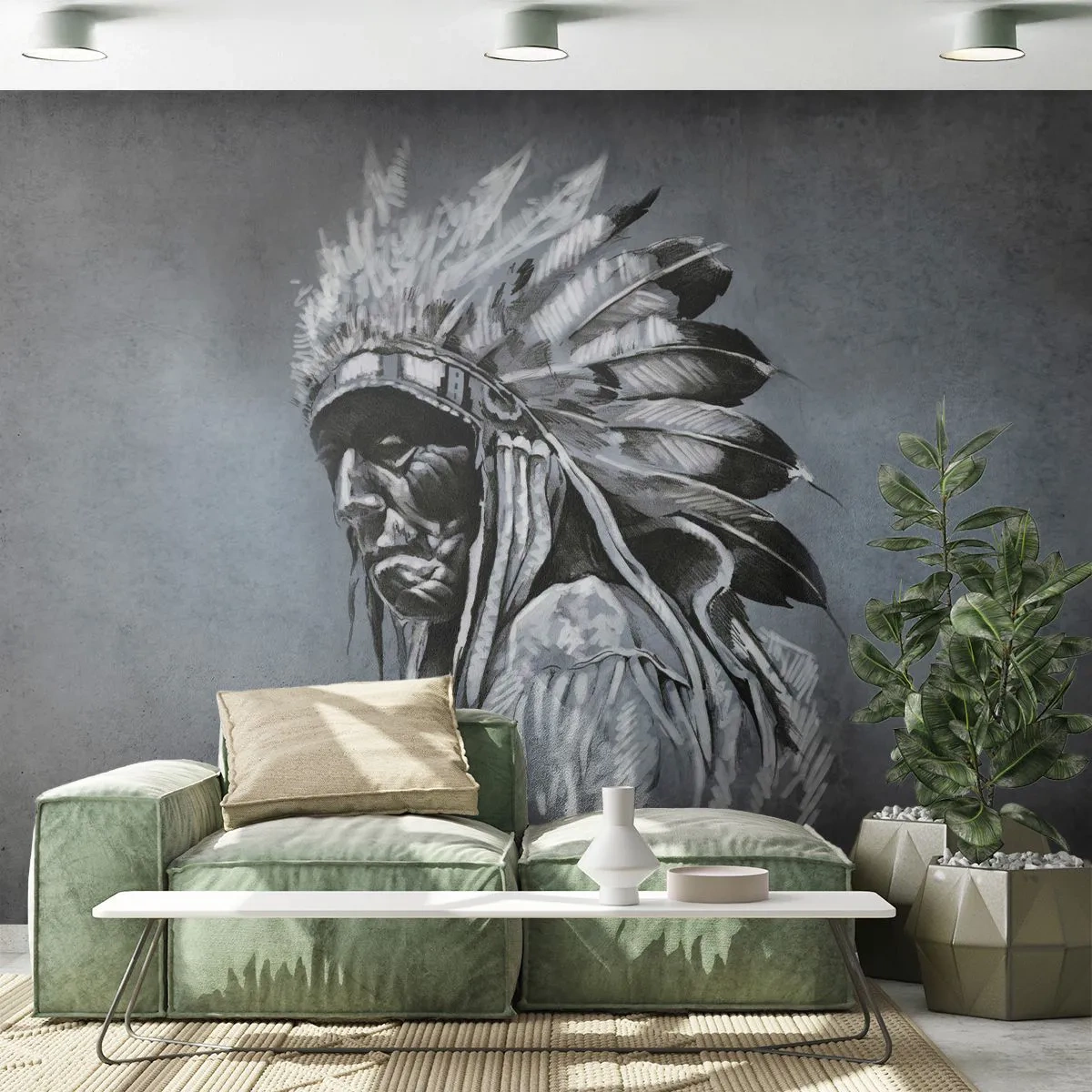Self-Adhesive Photo Wallpaper Deluxe Sticker - Return to the Roots - Indian, Plume, Man - 250x175 cm