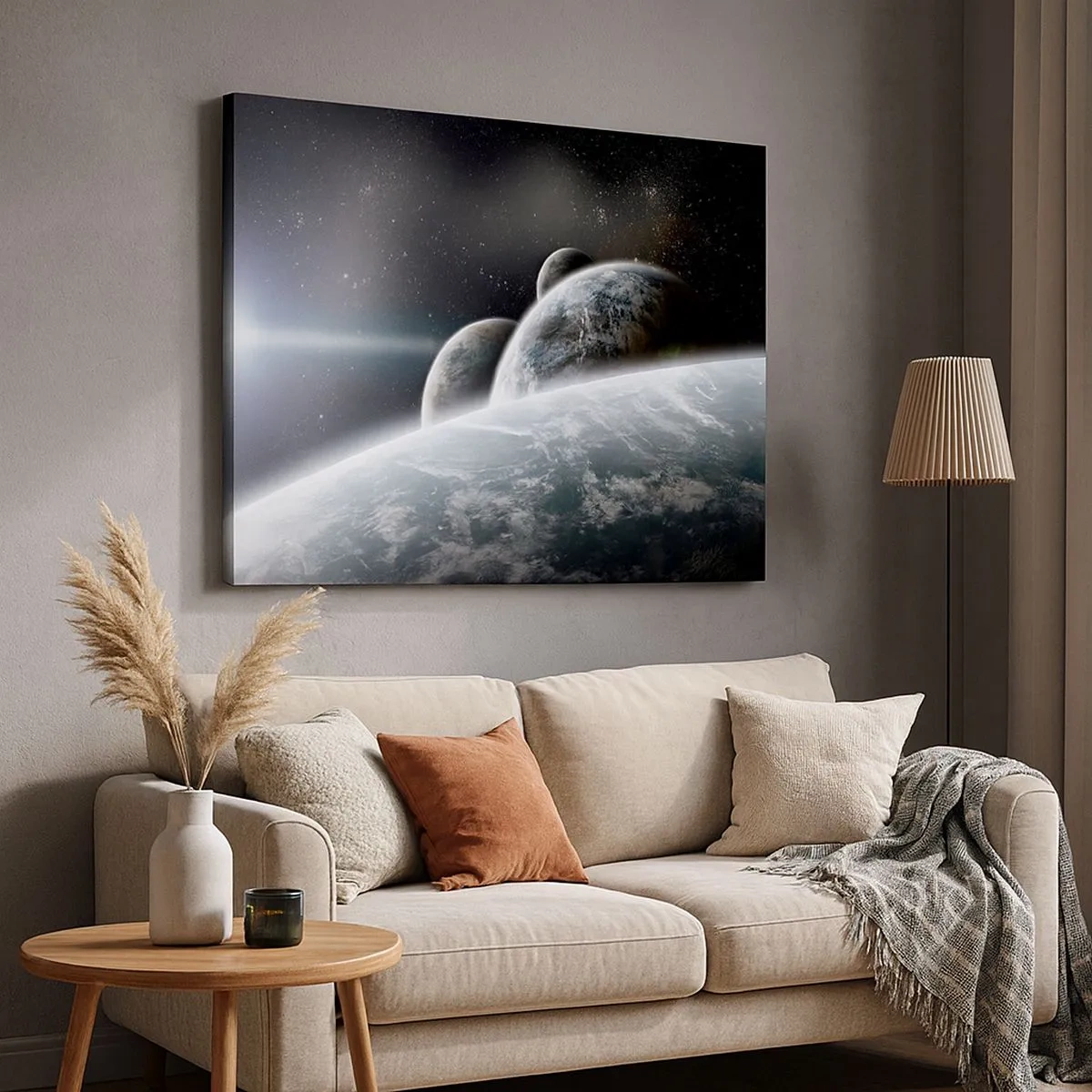 Canvas picture - Planets in space against the background of stars and galaxies - 70x50cm - Space Music of Spheres - Modern wall decoration for the living room and bedroom ARTTOR