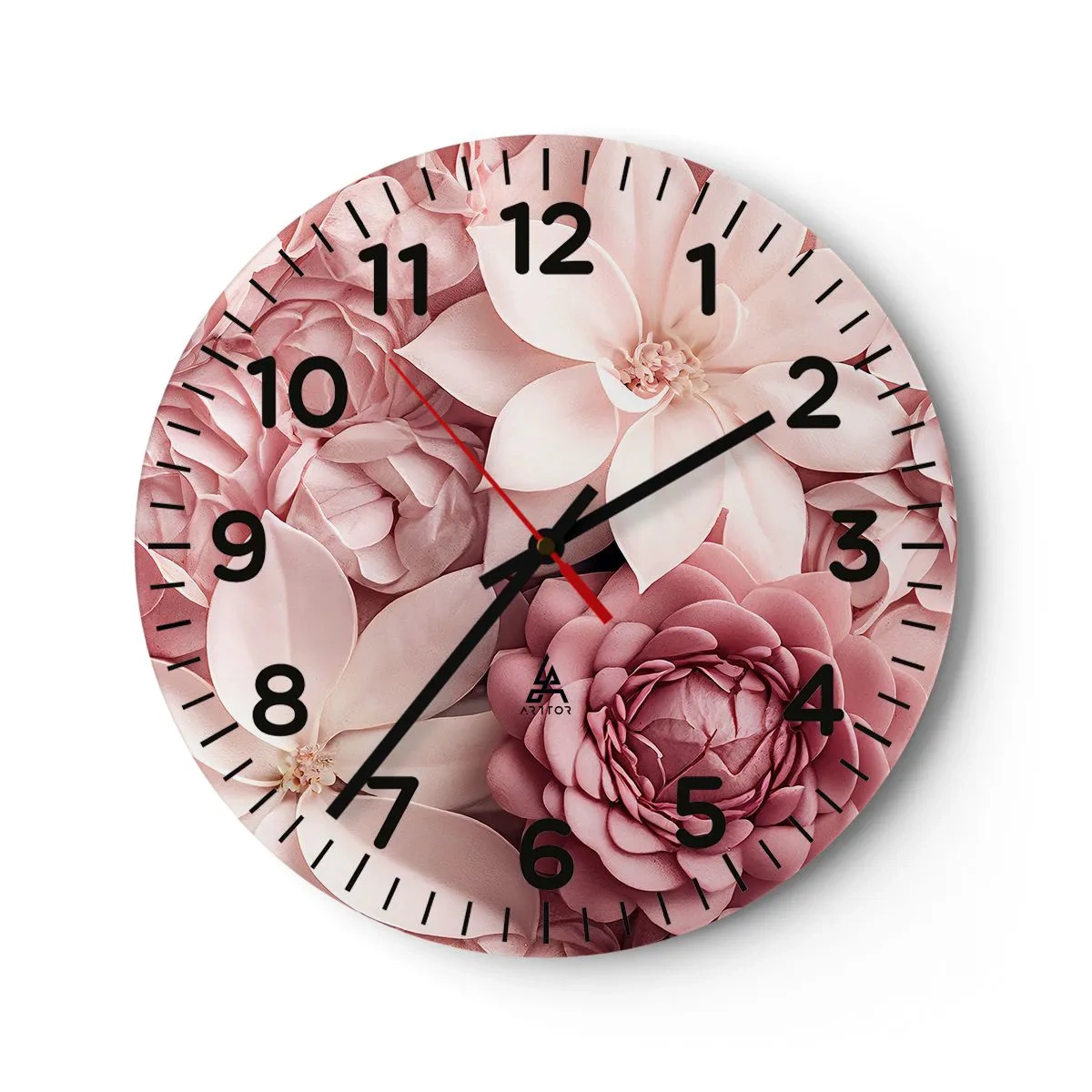 Wall clock - Clock on glass - In Pink Petals - 30x30 cm