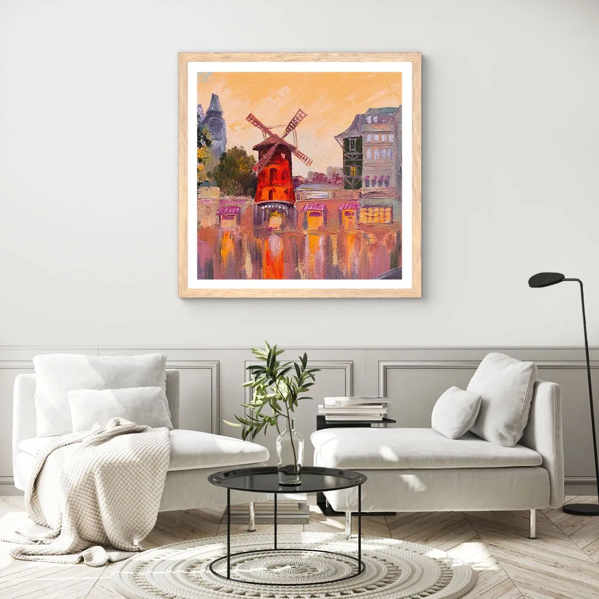 Poster in light oak frame - Icons of Paris - Moulin Rouge - 30x30 cm