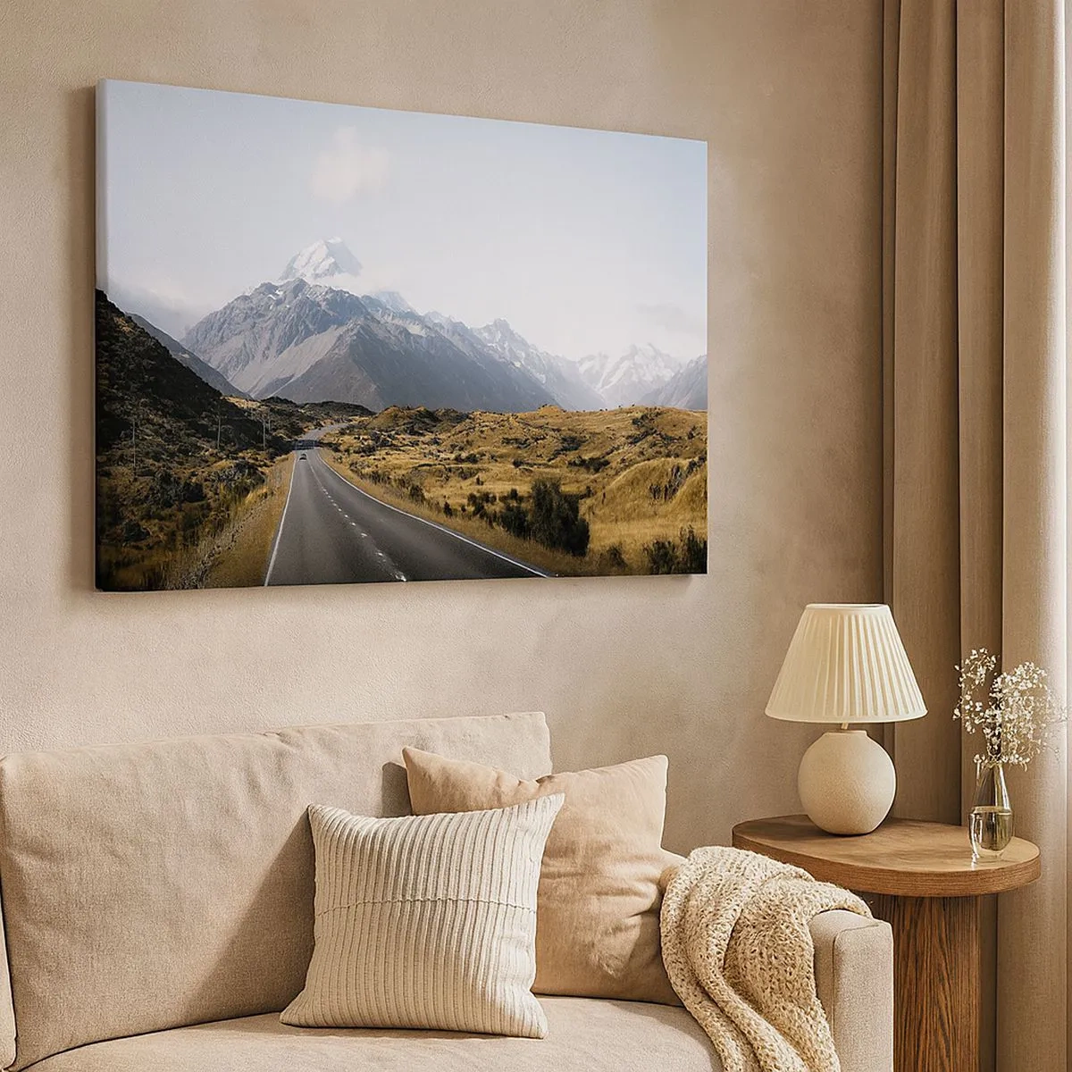 Canvas picture - A road in the mountains surrounded by a picturesque landscape - 70x50cm - Road to the Heart of the Mountains - Modern wall decoration for the living room and bedroom ARTTOR