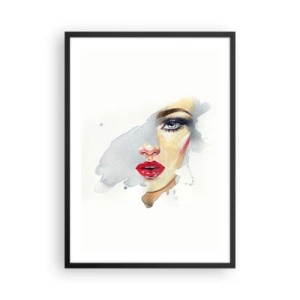 Poster in black frame - Watercolor portrait of a woman with red lips - 50x70cm - Reflection in a Waterdrop - Modern wall decoration for the living room and bedroom ARTTOR