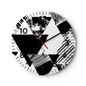 Wall clock - Clock on glass - Rain of Triangles - 30x30 cm