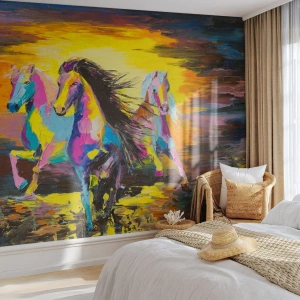 Photo Wallpaper Standard Eco - Submerged in a Rainbow - Animals, Horses, Freedom - 450x315 cm