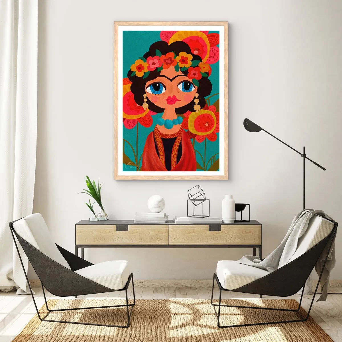 Poster in light oak frame - Poppy Lady - 61x91 cm