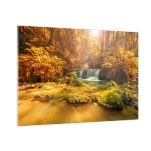 Glass picture - Forest Cascade in Gold - 100x70 cm