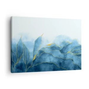 Canvas picture - Abstract waves in shades of blue with gold accents - 70x50cm - Blue In Gold - Modern wall decoration for the living room and bedroom ARTTOR