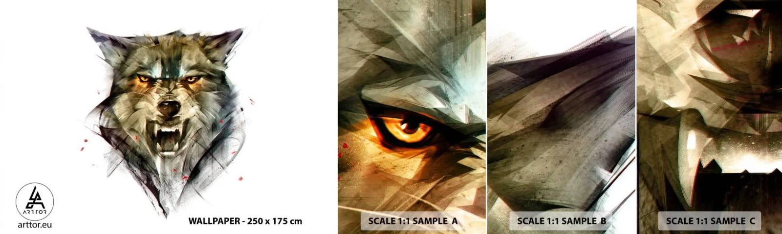 Photo Wallpaper Sample Standard Eco - Stand Back! - Abstraction, Animals, Wolf - 100x30 cm