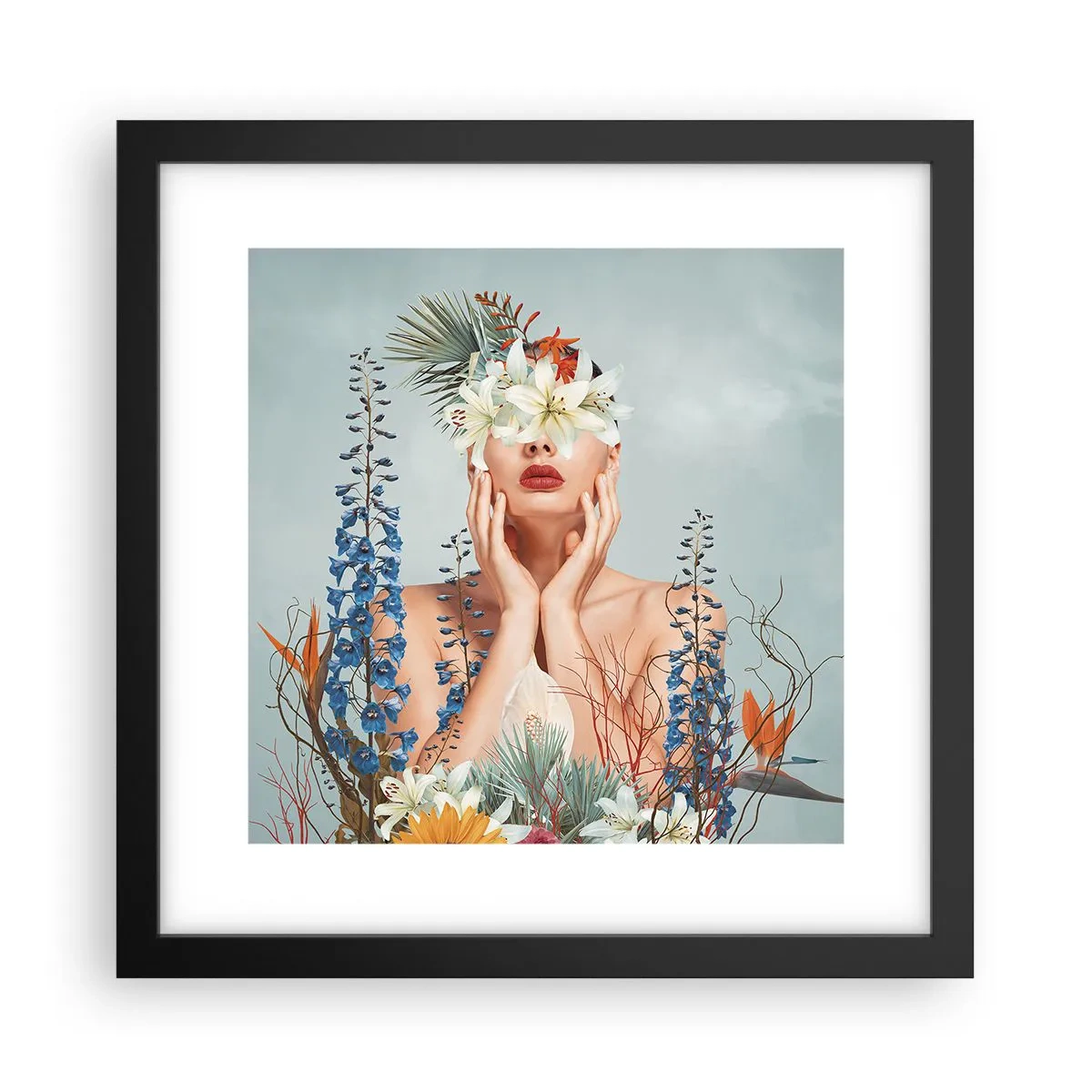 Poster in black frame - Woman – Flower - 30x30 cm