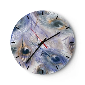 Wall clock - Clock on glass - Peacock's Feather Composition - 40x40 cm