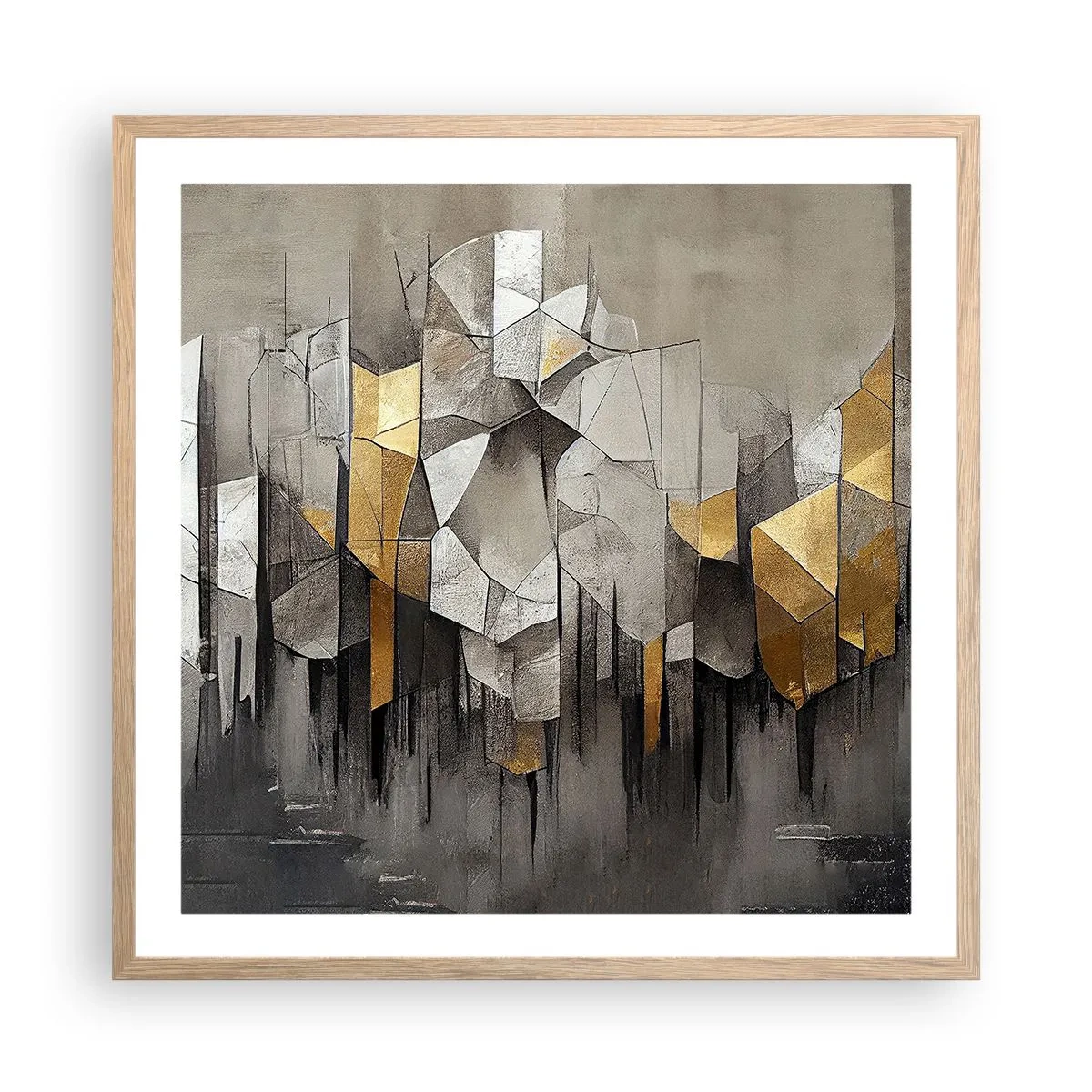 Poster in light oak frame - Composition of Ice and Light - 60x60 cm