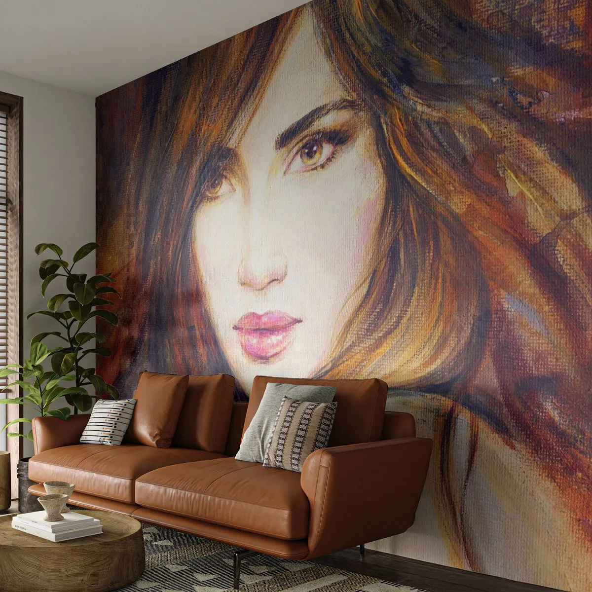 Self-Adhesive Photo Wallpaper Deluxe Sticker - Penny for Your Thoughts - Woman's Face, Portrait of a Woman, Hair - 250x175 cm
