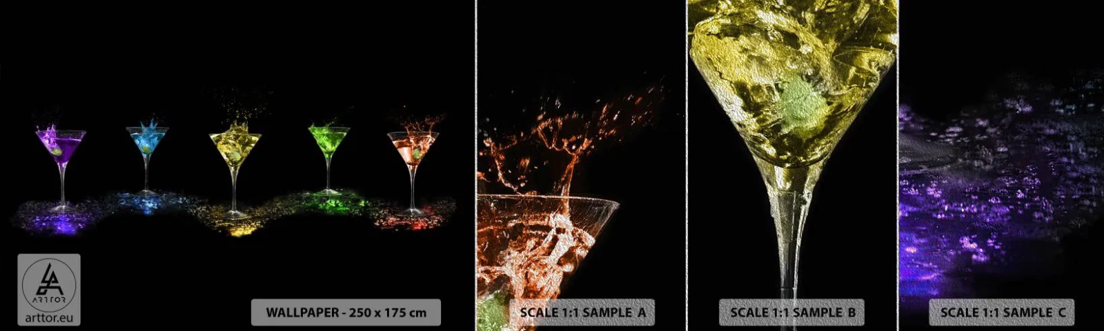 Photo Wallpaper Sample Premium Sand - Colours of Joy in Crystal Glass - Gastronomy, Cocktail, Colorful Drink - 100x30 cm