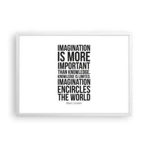 Poster in white frmae - Einstein about Power of Imagination - 70x50 cm
