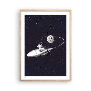 Poster in light oak frame - Space Surfer - 50x70 cm
