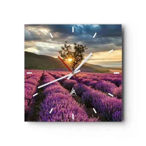 Wall clock - Clock on glass - Lilac Coloured Aroma - 30x30 cm
