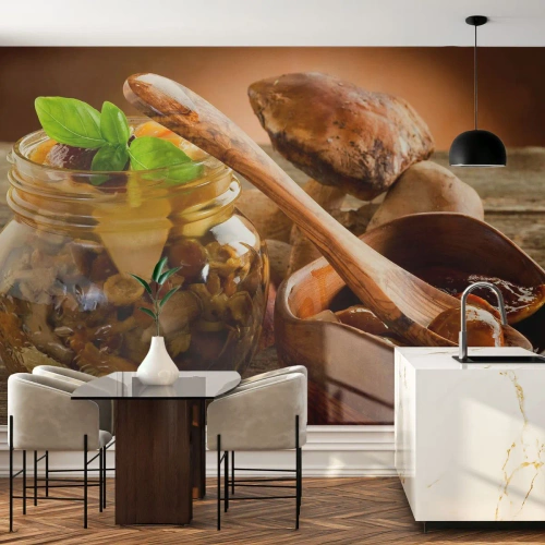Photo Wallpaper Premium Canvas - Boletus Fresh or Salted: Flavour of Autumn - Gastronomy, Mushrooms, Kitchen - 500x350 cm