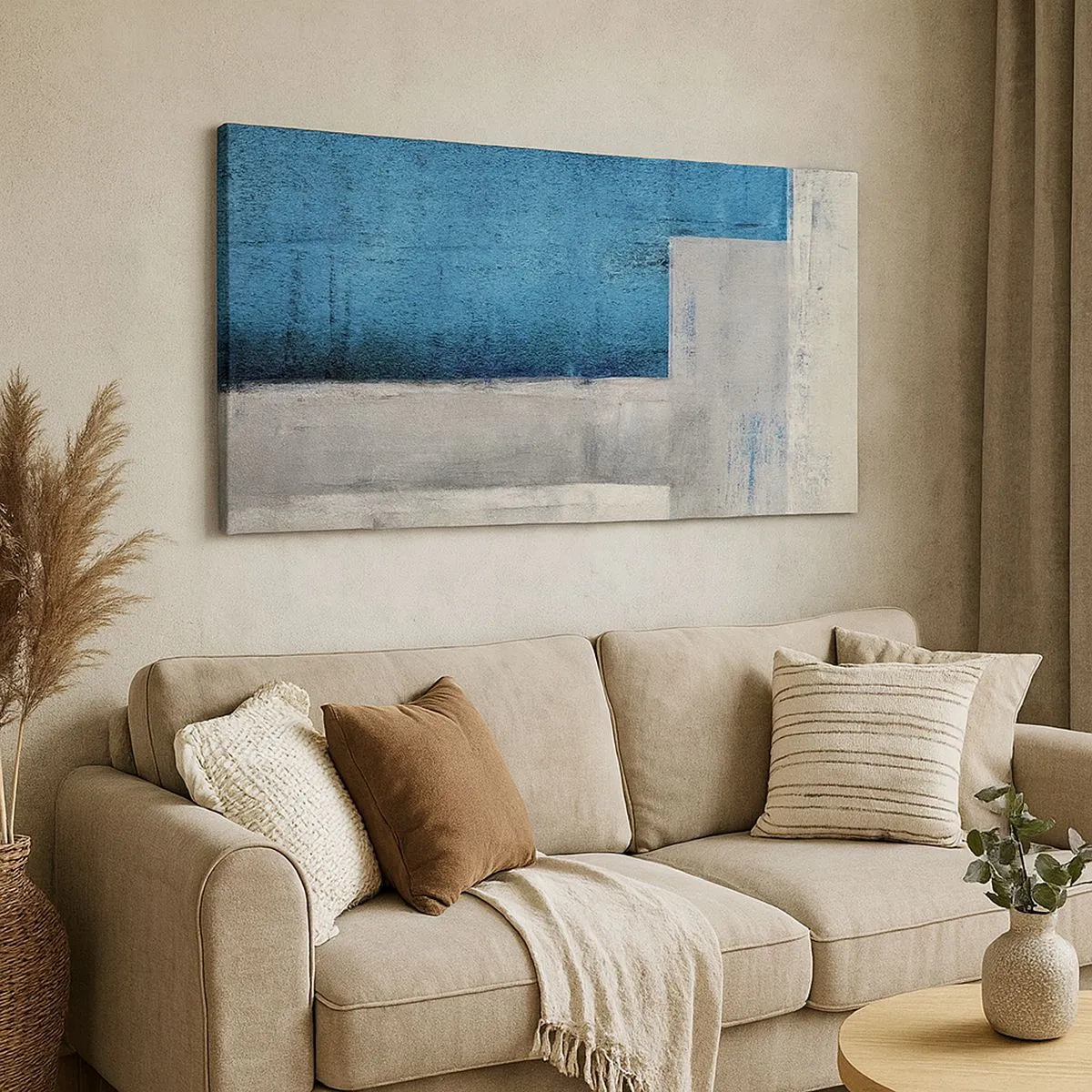 Canvas picture - Poetic Composition of Blue and Grey - 100x40 cm