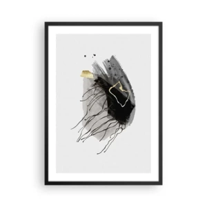 Poster in black frame - An abstract composition in black, gray, and gold accents. - 50x70cm - In Black and Gold - Modern wall decoration for the living room and bedroom ARTTOR