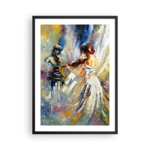 Poster in black frame - Abstract scene of a woman playing the violin - 50x70cm - Reviving with a Sentiment - Modern wall decoration for the living room and bedroom ARTTOR