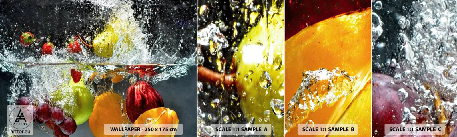 Photo Wallpaper Sample Self-Adhesive Deluxe Sticker - Fruity Refreshment - Fruit, Water, Kitchen - 100x30 cm