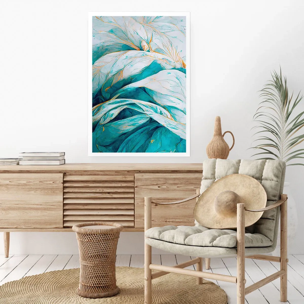 Poster - Blue Abstract with a Golden Motif - 50x70 cm