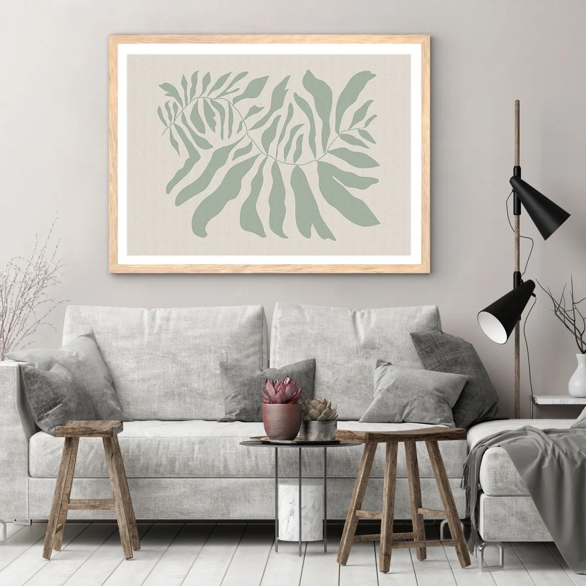 Poster in light oak frame - Emerald Branch - 70x50 cm