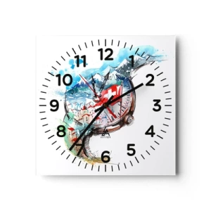Wall clock - Clock on glass - Spirit of Switzerland - 30x30 cm