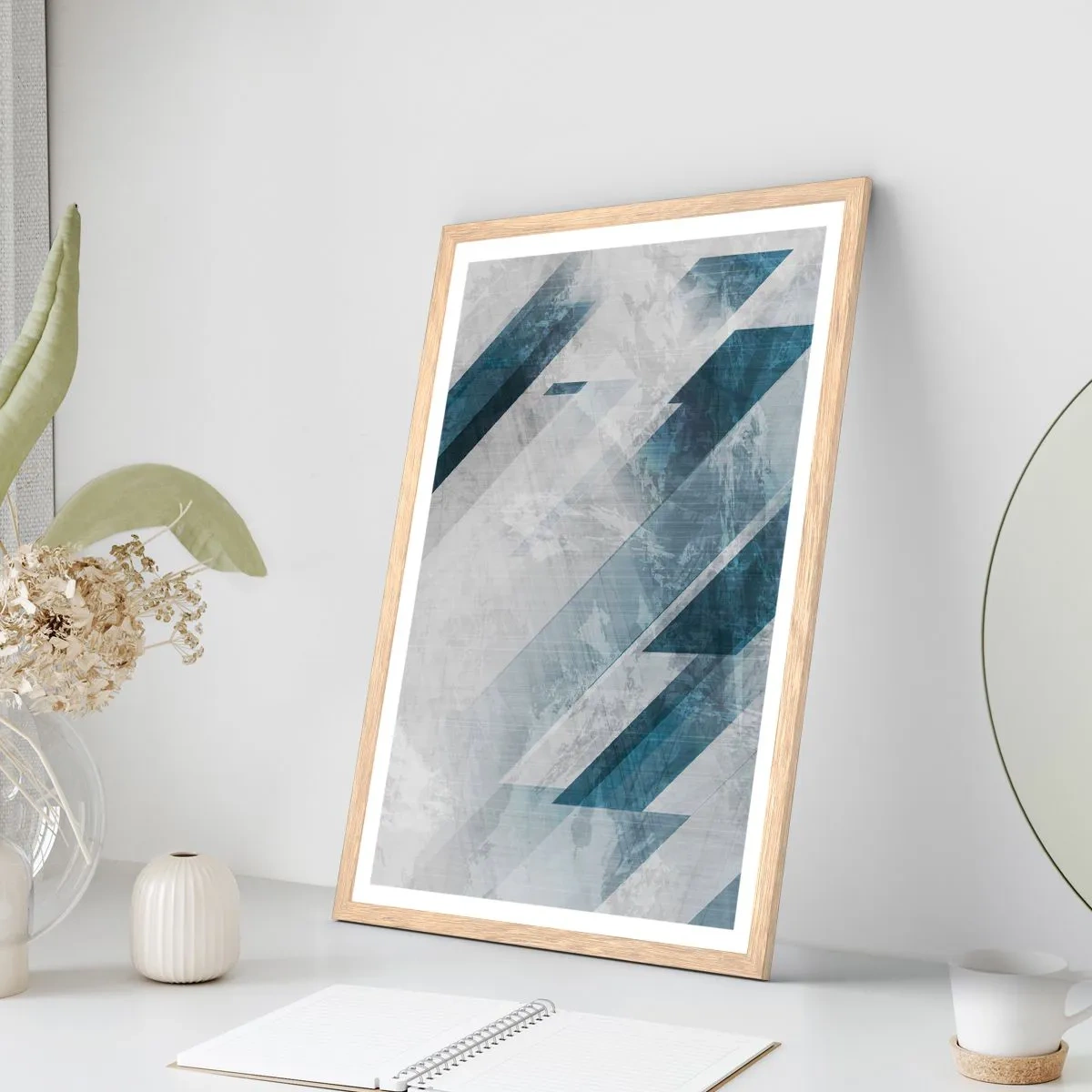 Poster in light oak frame - Spacial Composition - Movement of Greys - 40x50 cm