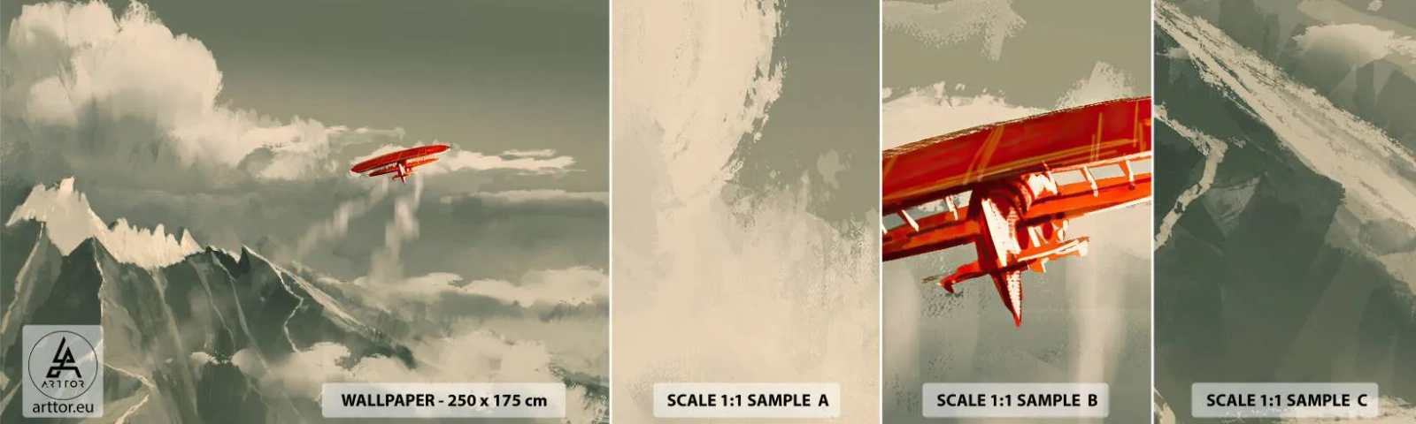 Photo Wallpaper Sample Standard Eco - Fearless Pioneer - Abstraction, Plane, Mountain landscape - 100x30 cm