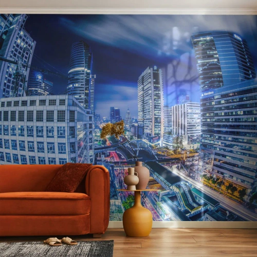 Photo Wallpaper Premium Canvas - Rhythms of a City by Night - City, Bangkok, Architecture - 400x280 cm