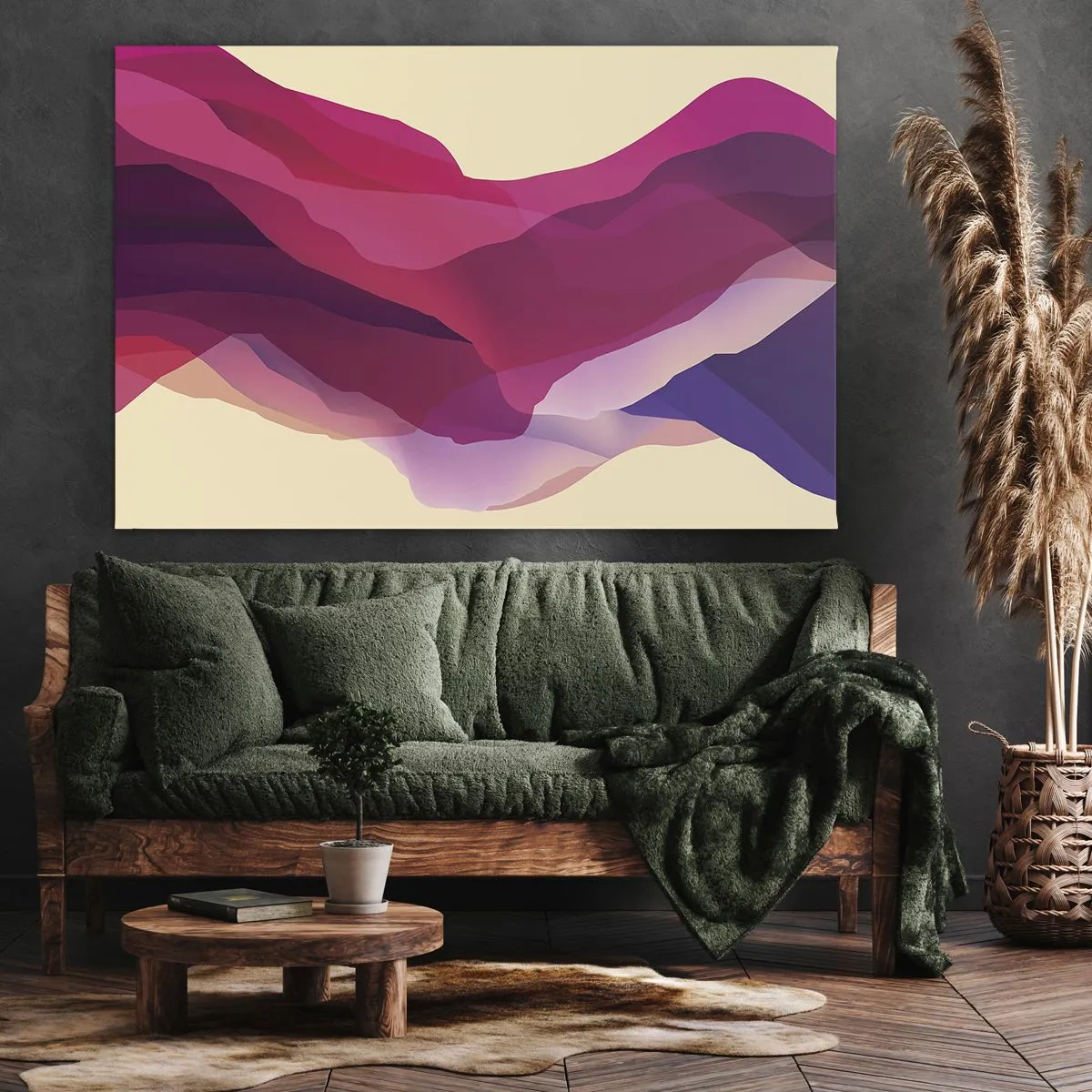 Canvas picture - Abstract waves in shades of purple and pink on a light background - 70x50cm - Waves of Purple - Modern wall decoration for the living room and bedroom ARTTOR