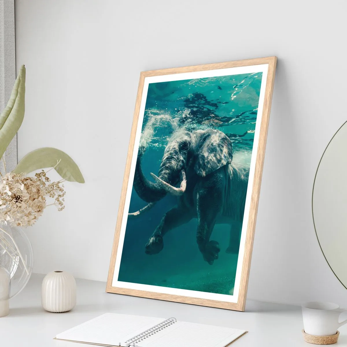 Poster in light oak frame - Everyone Likes to Swim - 30x40 cm