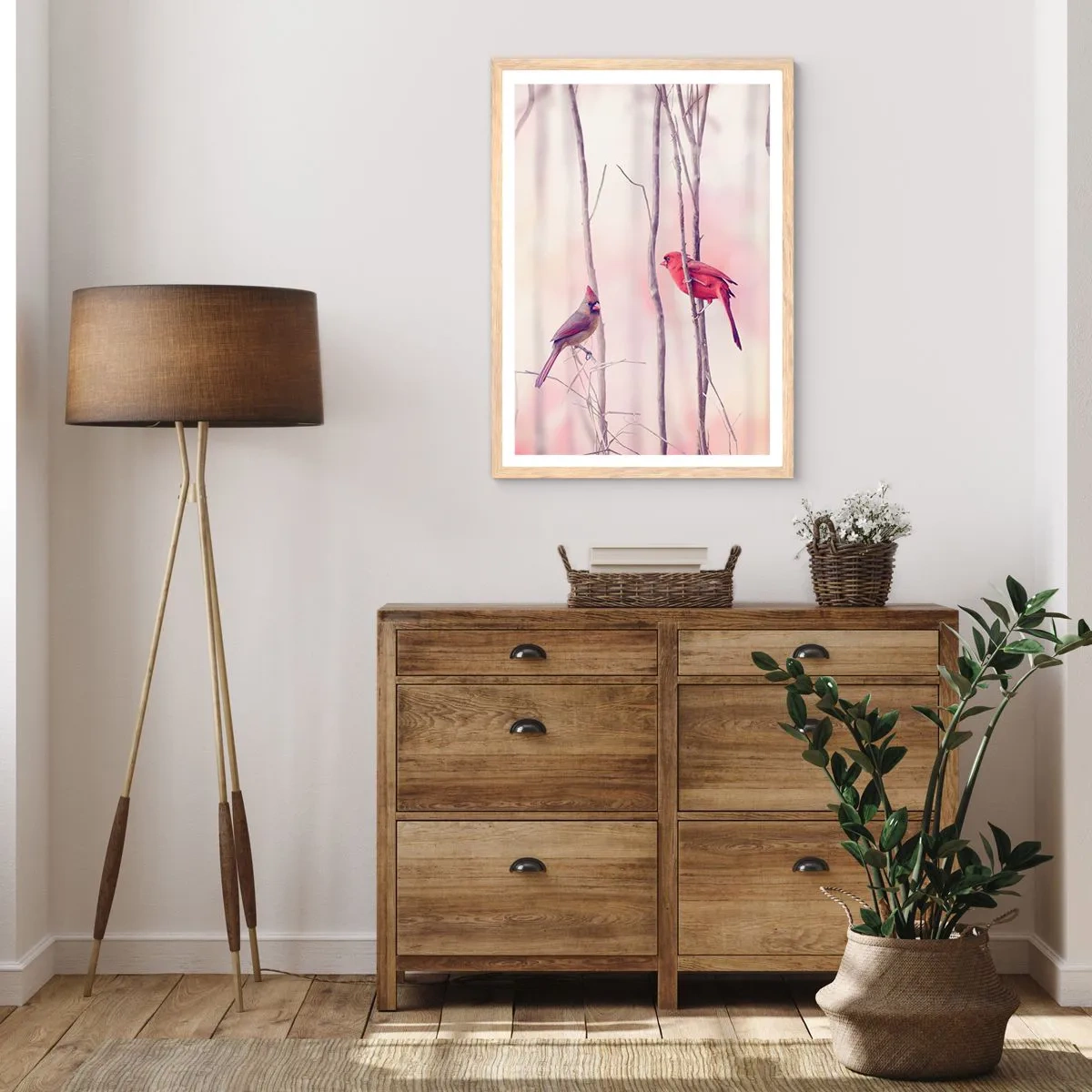 Poster in light oak frame - Tale of a Pink Forest - 40x50 cm