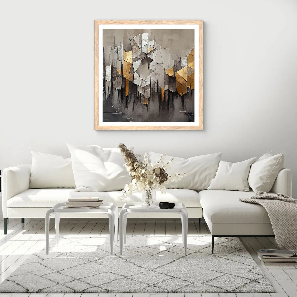 Poster in light oak frame - Composition of Ice and Light - 60x60 cm