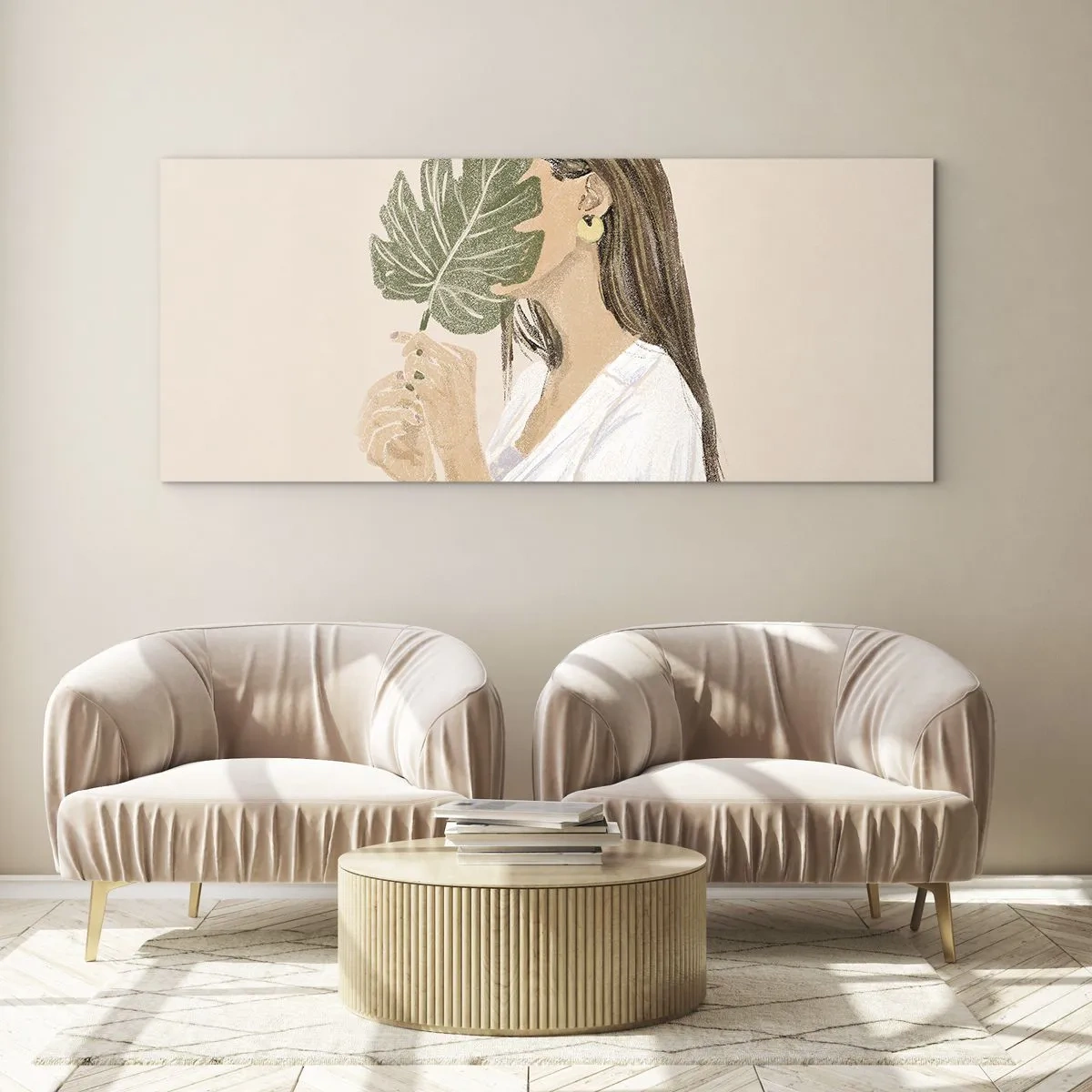 Glass picture - Mysterious Portrait with a Fan - 100x40 cm