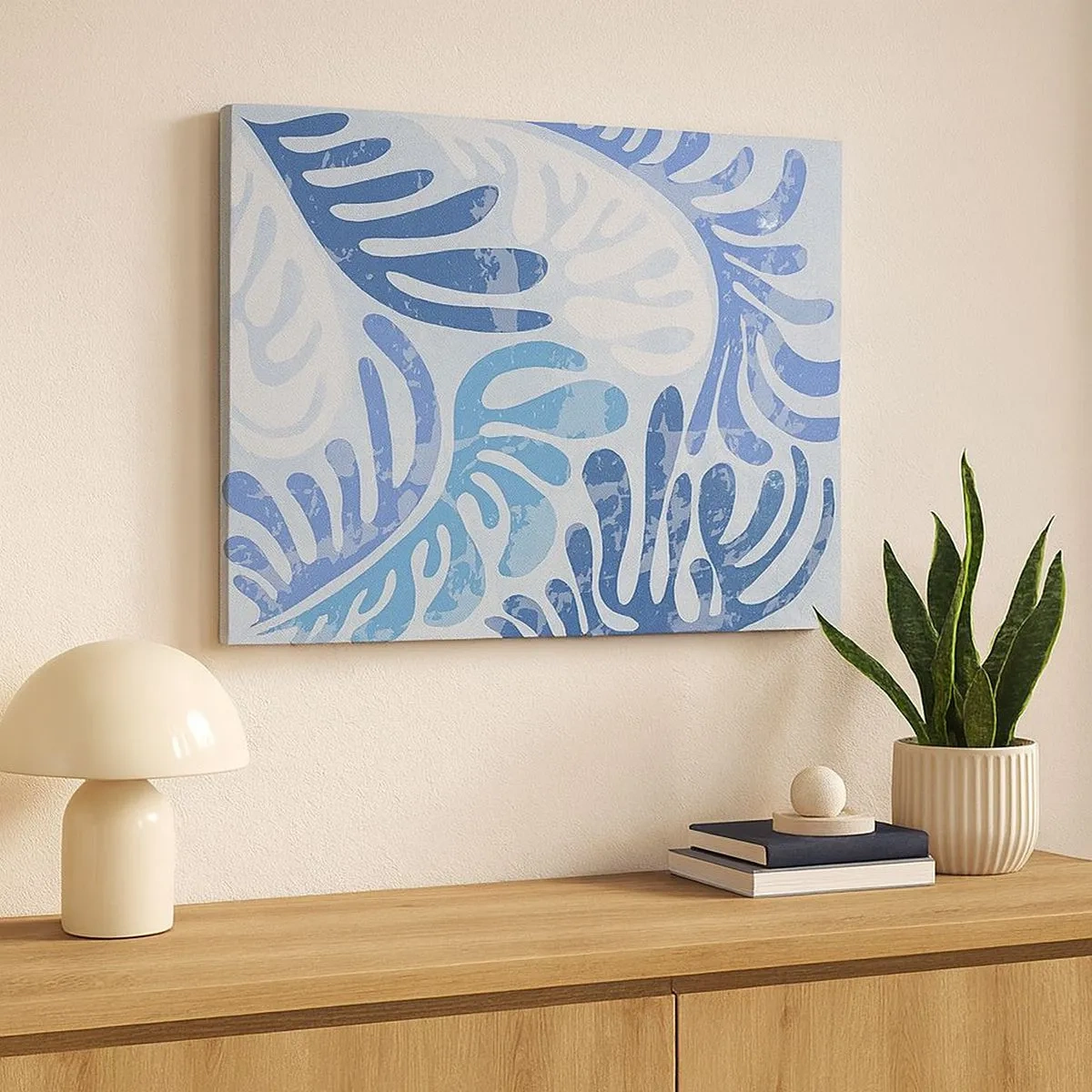 Canvas picture - Abstract shapes in shades of blue on a white background - 70x50cm - Blue Ferns - Modern wall decoration for the living room and bedroom ARTTOR