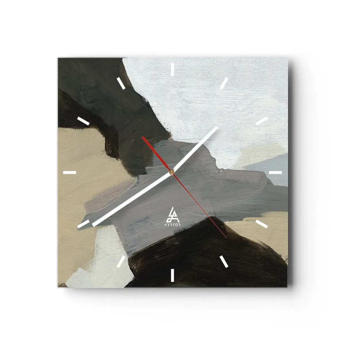Wall clock - Clock on glass - Abstract: Crossroads of Grey - 40x40 cm