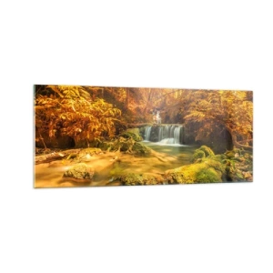 Glass picture - Forest Cascade in Gold - 100x40 cm