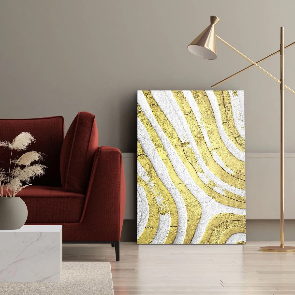 Canvas picture - Composition in White and Gold - 50x70 cm