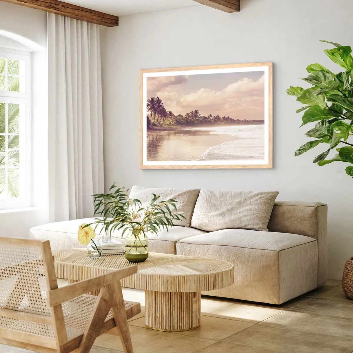 Poster in light oak frame - Caress of the Waves - 50x40 cm