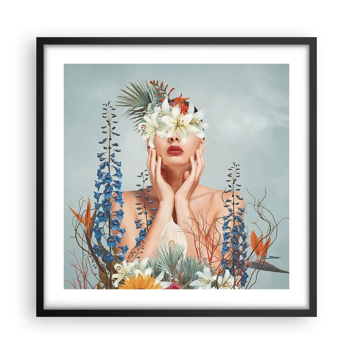 Poster in black frame - Woman – Flower - 50x50 cm