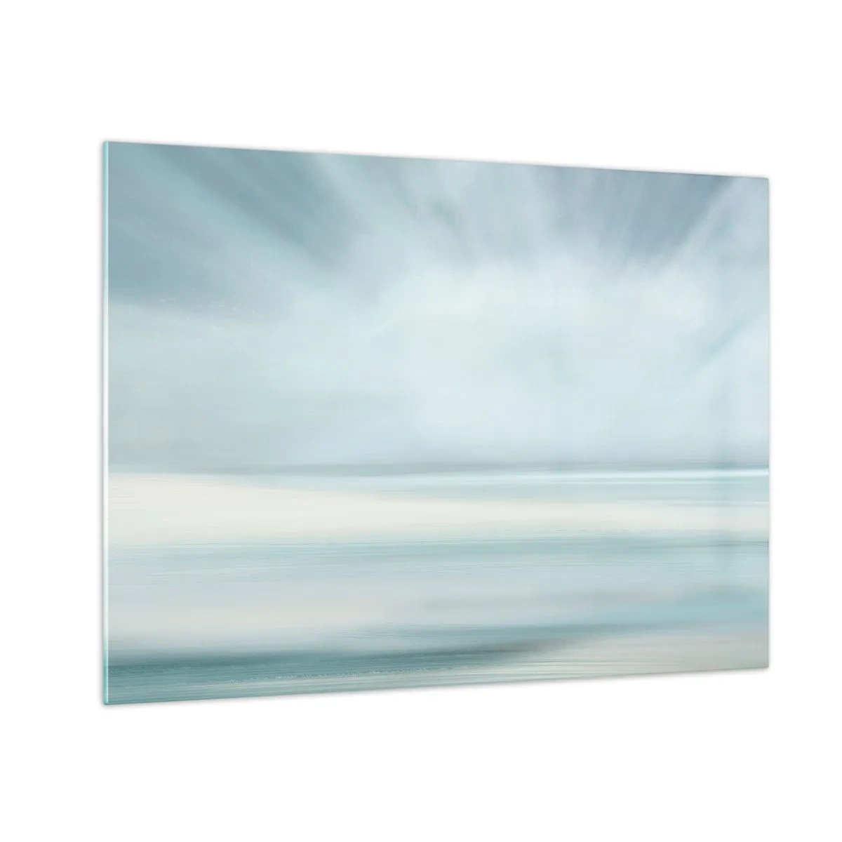 Glass picture - Blurred abstraction in shades of blue, white and gray - 70x50cm - Calm up to the Horizon - Modern wall decoration for the living room and bedroom ARTTOR