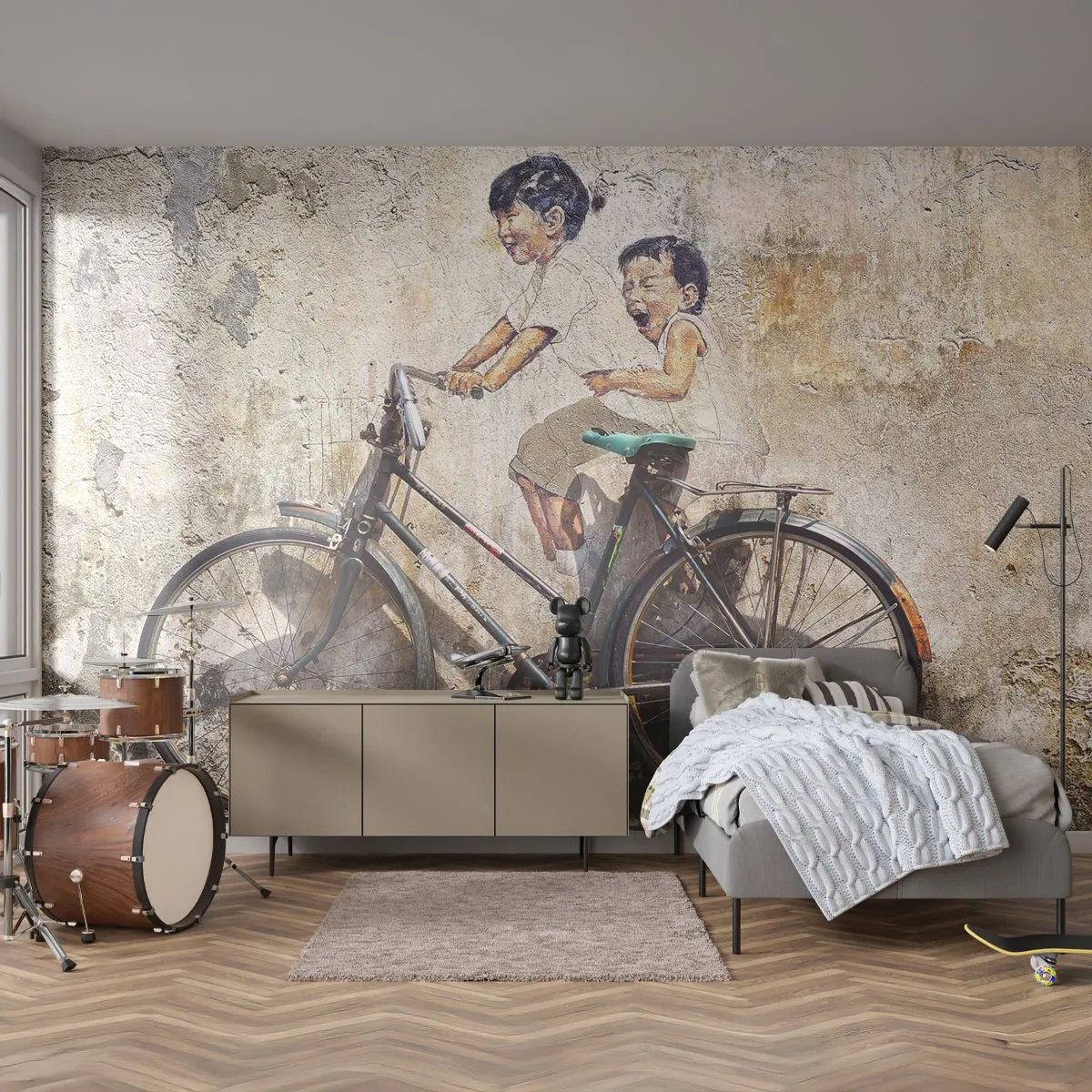 Photo Wallpaper Standard Eco - True or False? - Abstraction, Mural, Bicycle - 400x280 cm